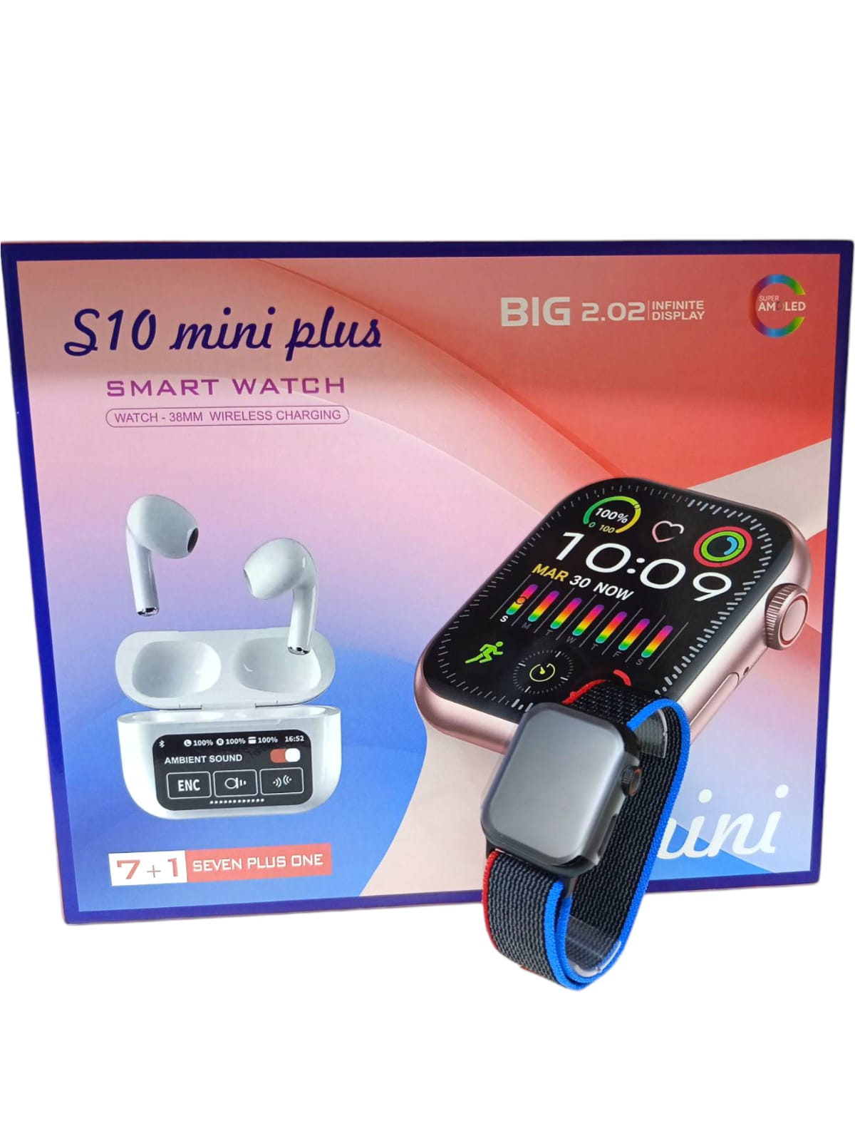 Smartwatch S10 Mini Plus 38mm+Fone Airpods com Tela Touch Pulseiras