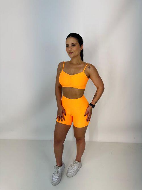 Short De Danse VirusShop Néon Orange - Taille Haute Avec Jarretières (Pole Dance/Gym)