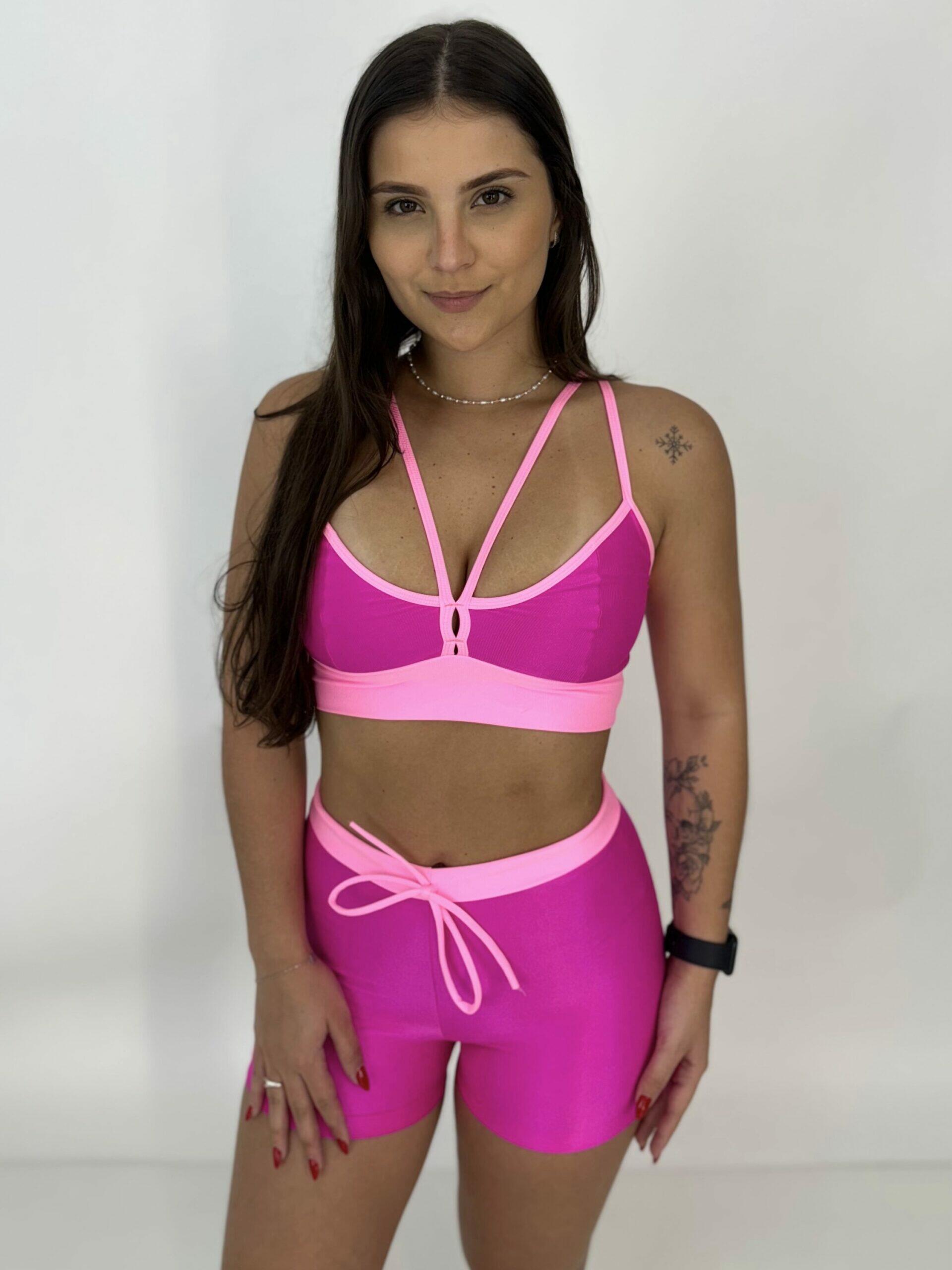 Comprar Short bicolor + Top Juju Pink/Rosa - R$50,00