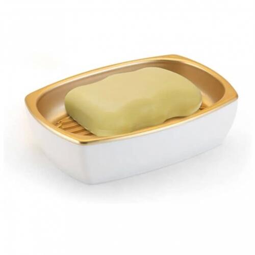 Saboneteira de Bancada Arthi Branco e Dourado Fosco - Arthi