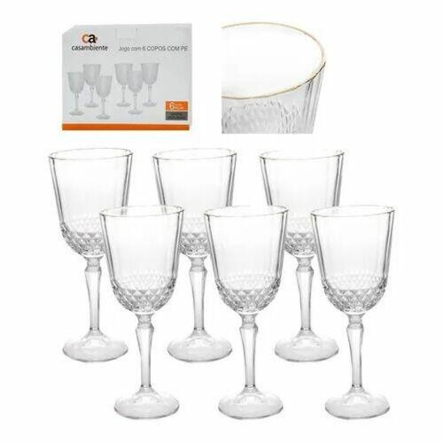 Jogo De 6 Taças Casambiente Classic Filete Dourado 300 Ml