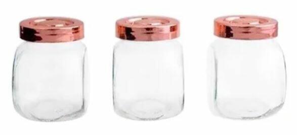 Porta Tempero Condimento Vidro 3 peças Rose Gold 190ml