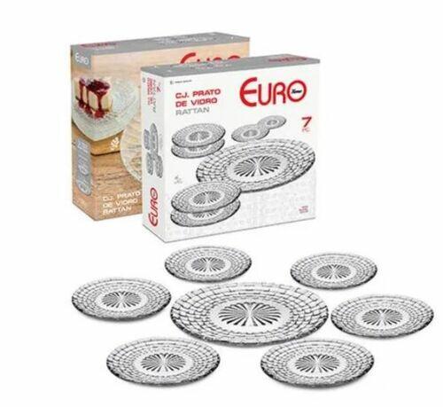 Conjunto de Pratos de Vidro 7 Peças Rattan Euro