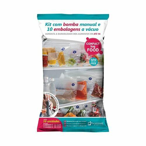 Kit Com10 Embalagens A Vácuo Compact Food + Bomba Manual - Paramount
