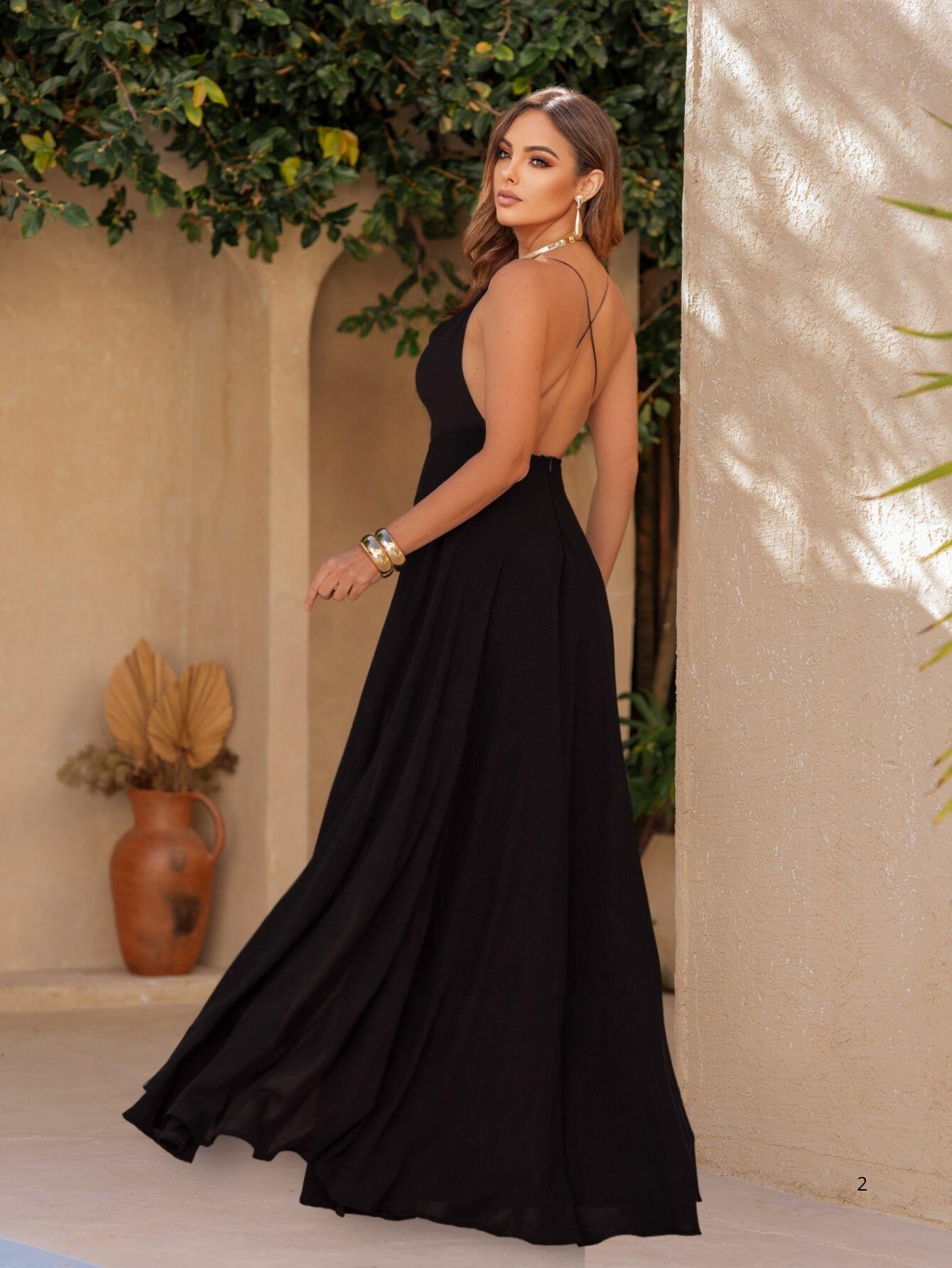 Vestido Longo Frente Única Preto Larissa NM Nana Marie a partir
