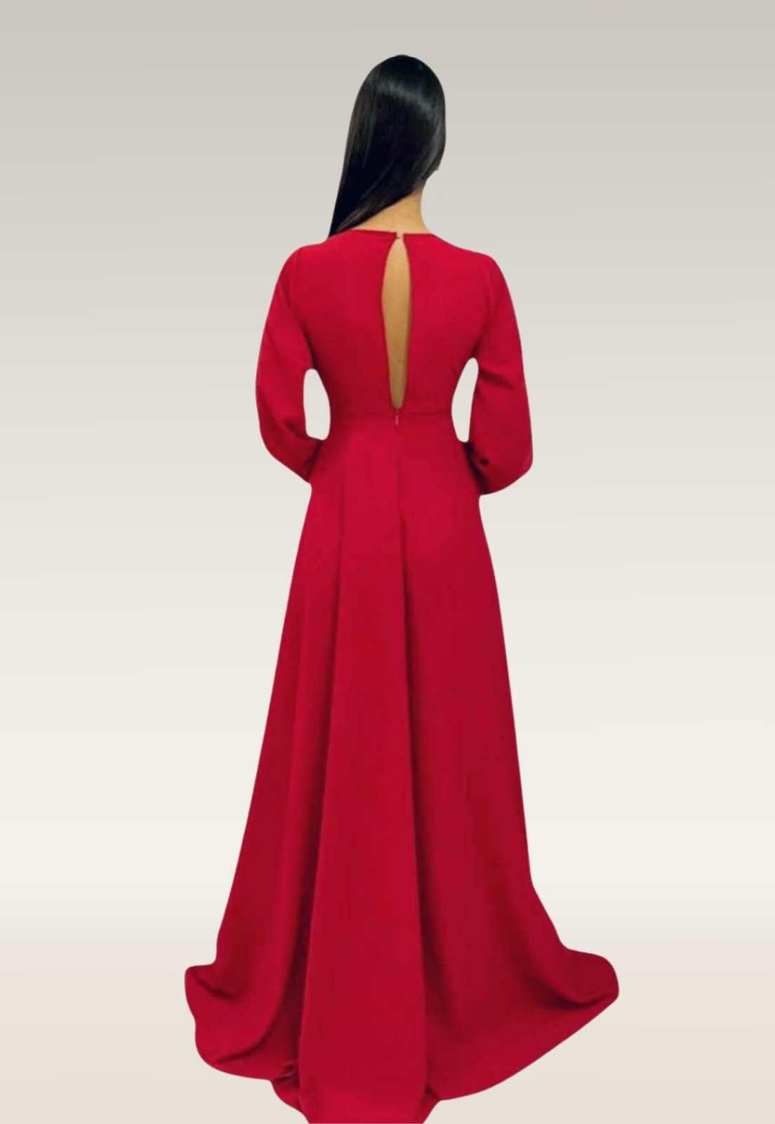 Vestido Longo Manga Curta Tudo Em Ordem- Vermelho