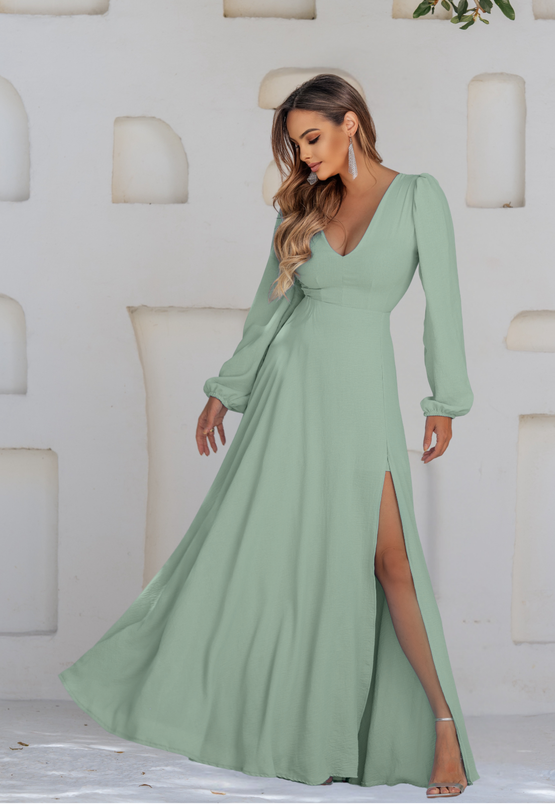 Verde Menta Vestido Festa Manga Longa Vestido De Festa Manga Longa