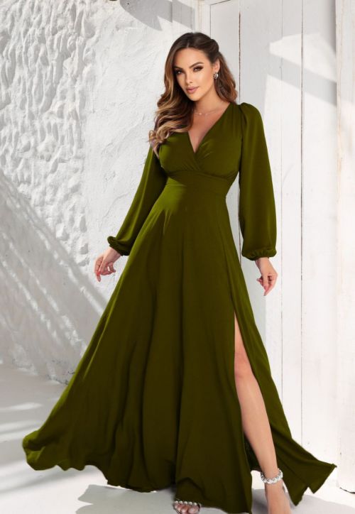 Vestido de Festa Manga Longa Nana Marie Longo Verde Oliva a