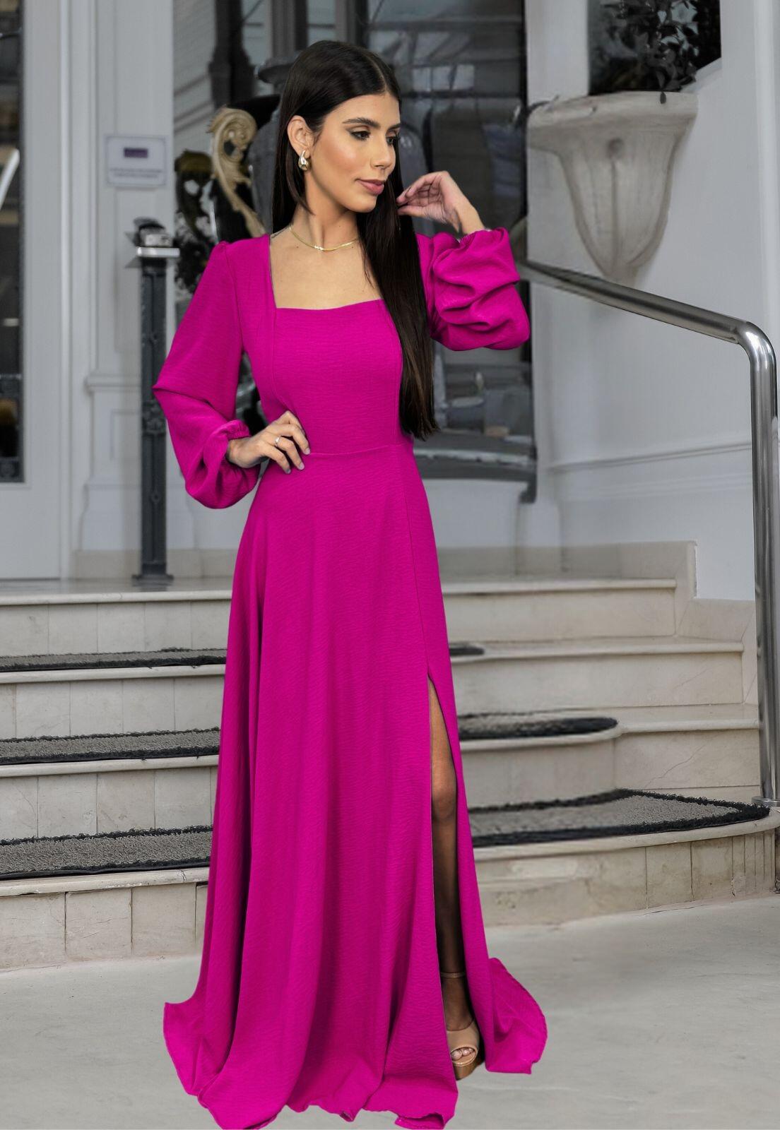 Vestido Longo Decote Quadrado Pink Nm Nana Marie