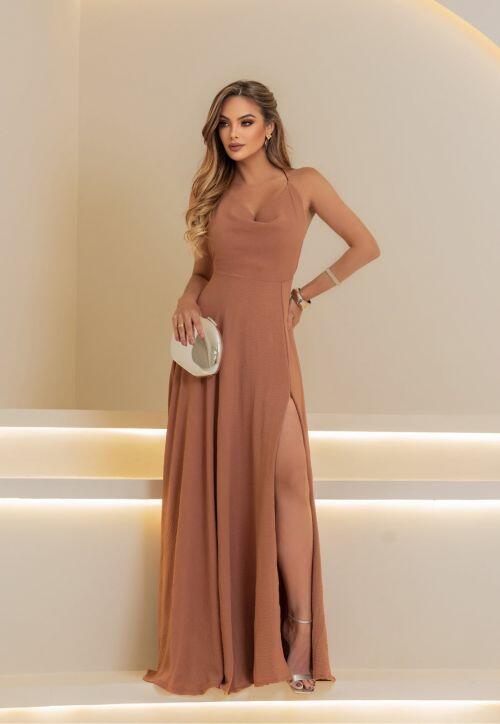 Vestido Longo Frente Única Mocha Mouse Larissa NM Nana Marie - a