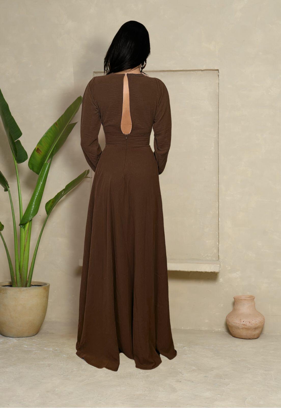 Vestido Longo Manga Aberta Mocha Mousse Jade NM Nana Marie - a