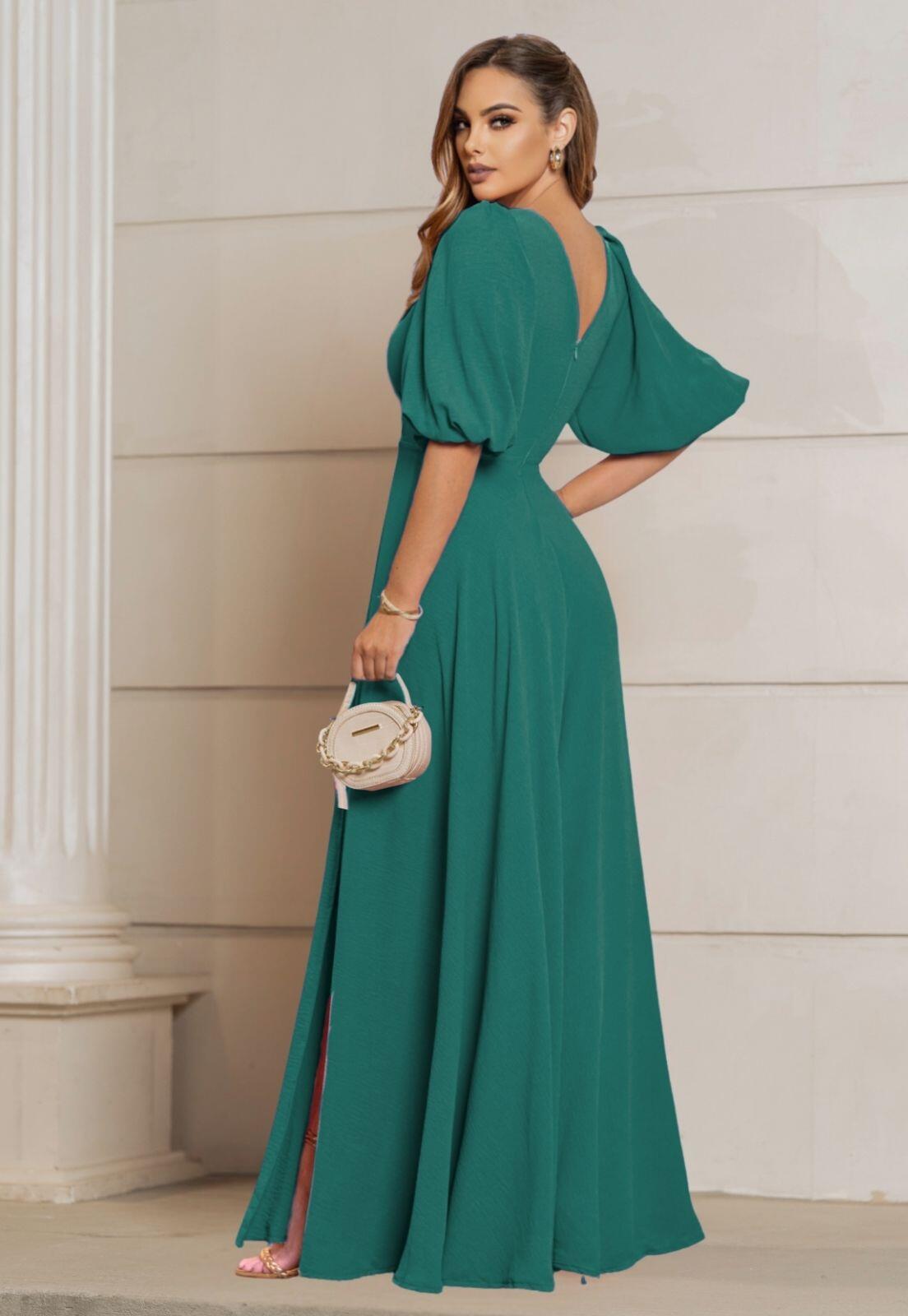 Vestido Longo Manga 3/4 VerdeEsmeralda Beatriz NM Nana Marie - a partir de  R$170,97