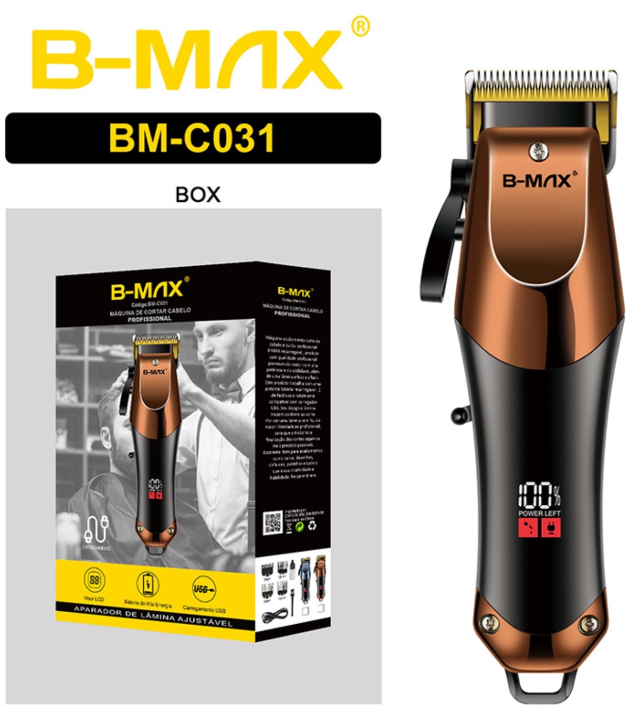 Máquina De Cortar Cabelo Cortador Barbeador Aparador Profissional  Acabamento Barba Peças Elétrico COD: BM-C031
