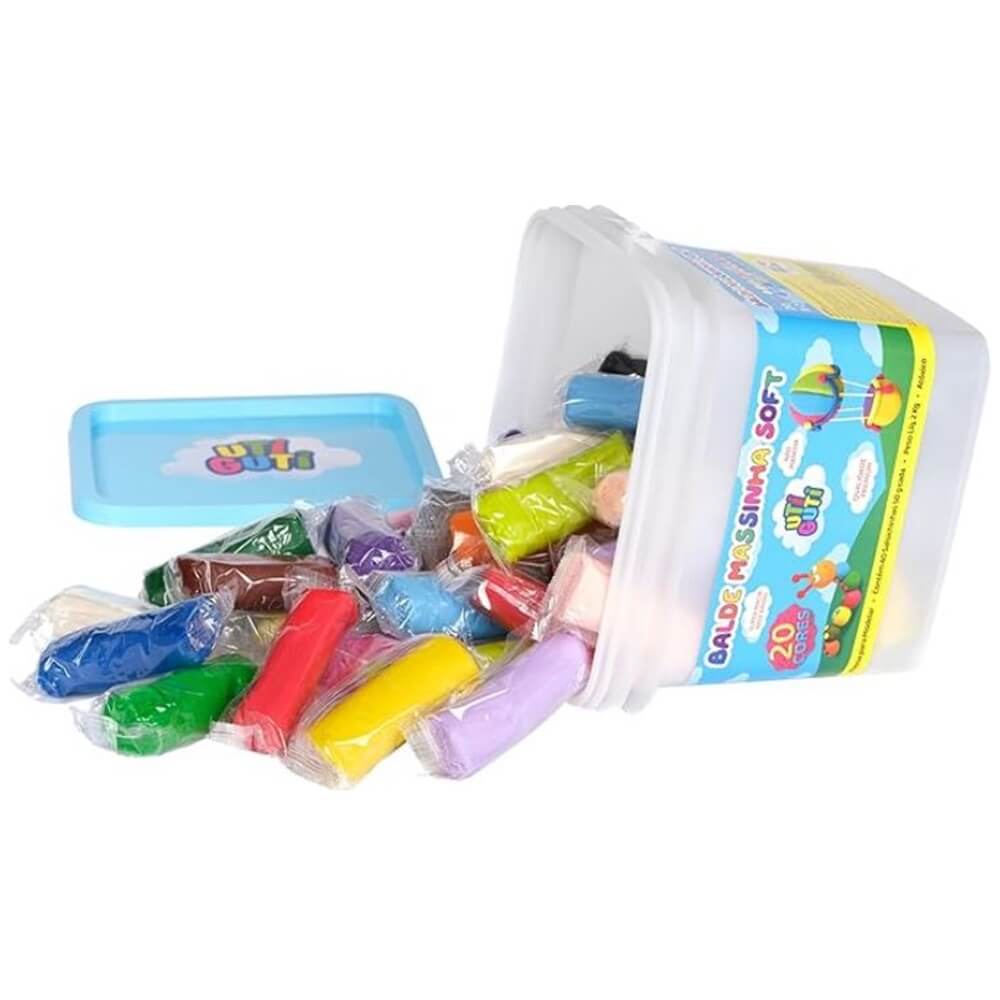 Balde C/40 Unidades Massinha De Modelar Soft 20 Cores - Uti Guti.