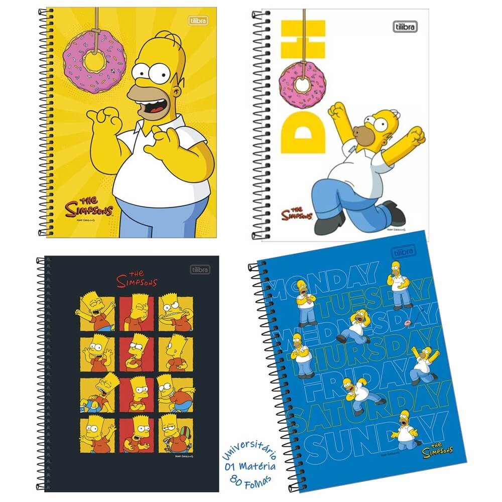 Caderno Universitario Simpsons 1 Materia Espiral Capa Dura 80 Folhas ...