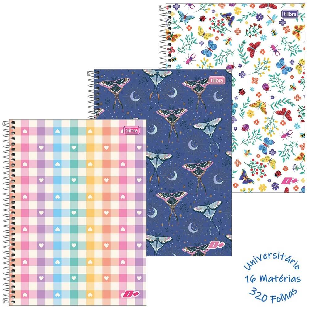 Caderno Universitario D+ Feminino 16 Materias Espiral Capa Dura 320 ...