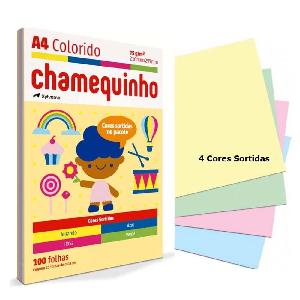 Papel Sulfite A4 Colorido com 100 Folhas 75g - Chamequinho