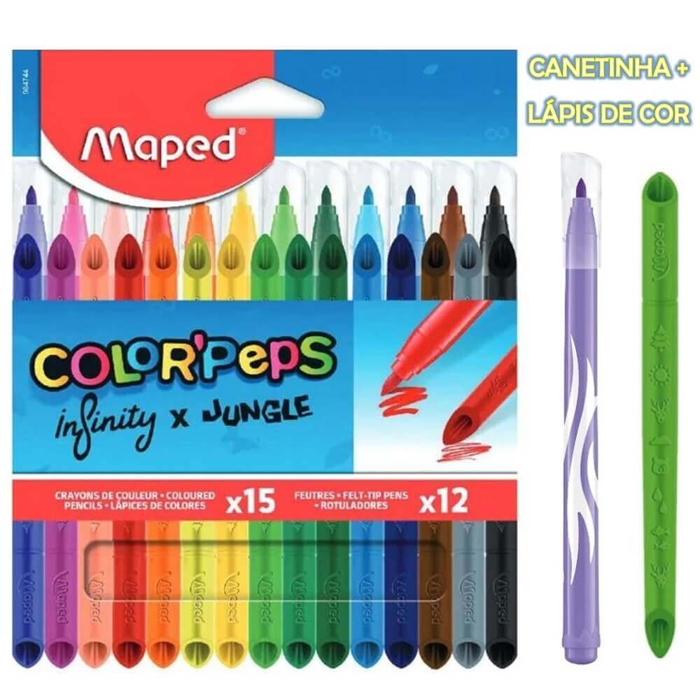 Kit Color Peps Lapis de Cor Infinity 15 Cores + Canetinha Jungle
