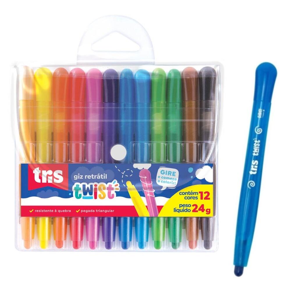 Giz de Cera Retratil New Twist Com 12 Cores - Tris - a partir de R