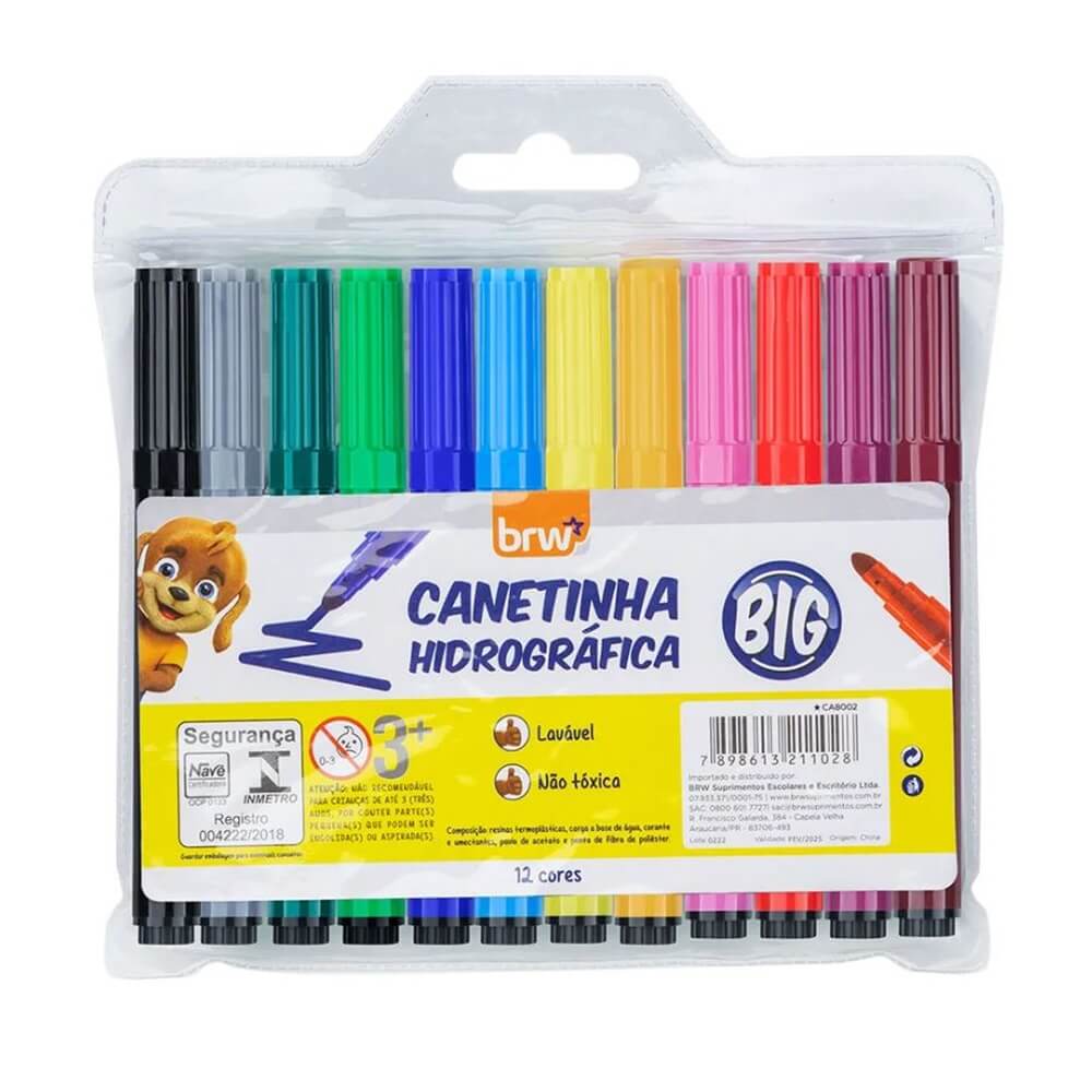 Canetinha Hidrografica Big com 12 Cores - BRW - a partir de R$11,92