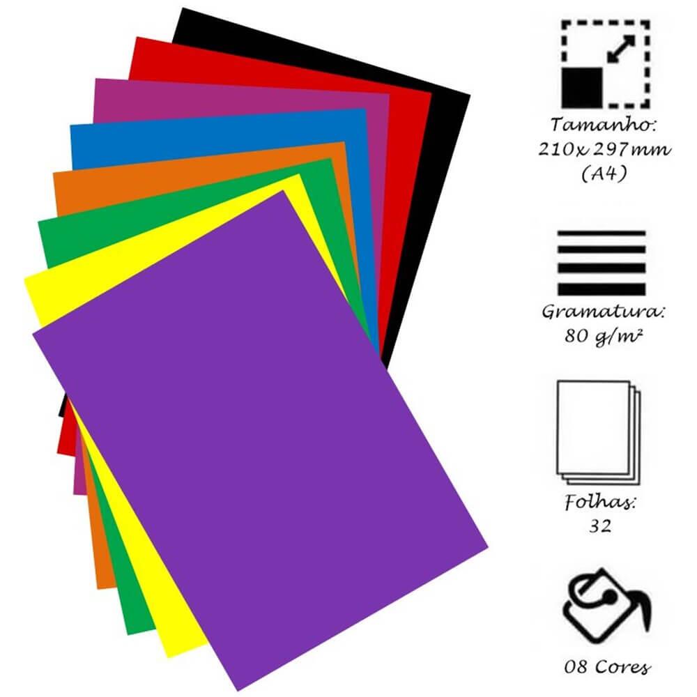 Papel Criativo Colorido A4 Com 32 folhas 80g 8 Cores - Canson
