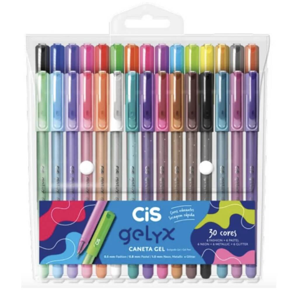 Caneta Gel Cis Gelyx com 30 Cores - Cis