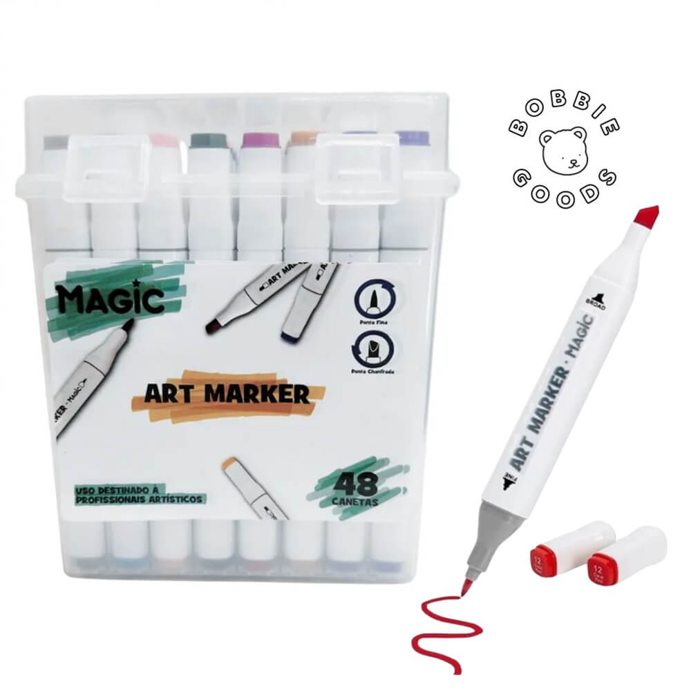 Kit Canetinhas Art Marker Ponta Dupla 48 Cores - Magic Kids