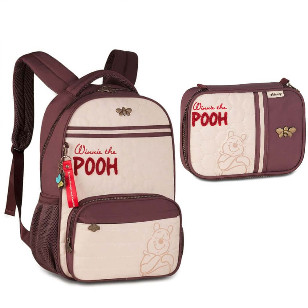 Kit Mochila de Costas + Estojo Box Ursinho Pooh MARROM (Ref