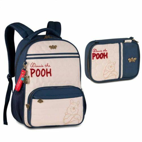 Kit Mochila de Costas + Estojo Box Ursinho Pooh AZUL (Ref. PO27044