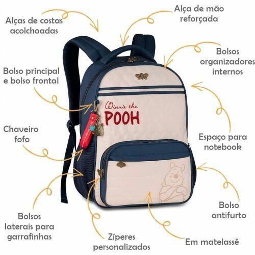 Kit Mochila de Costas + Estojo Box Ursinho Pooh AZUL (Ref. PO27044