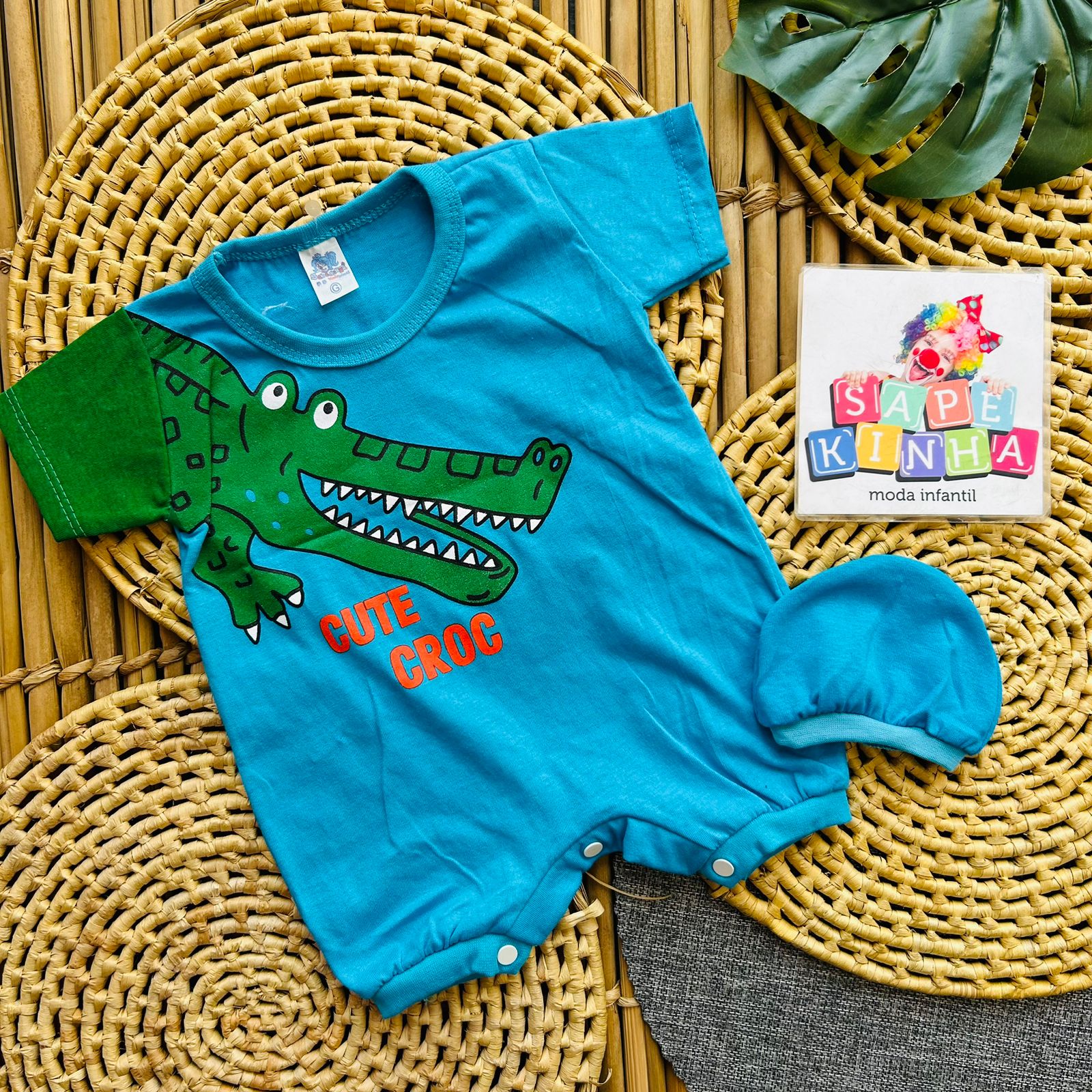 Roupa de Bebê Macacão Jacaré Com Touca (Ref: 858)