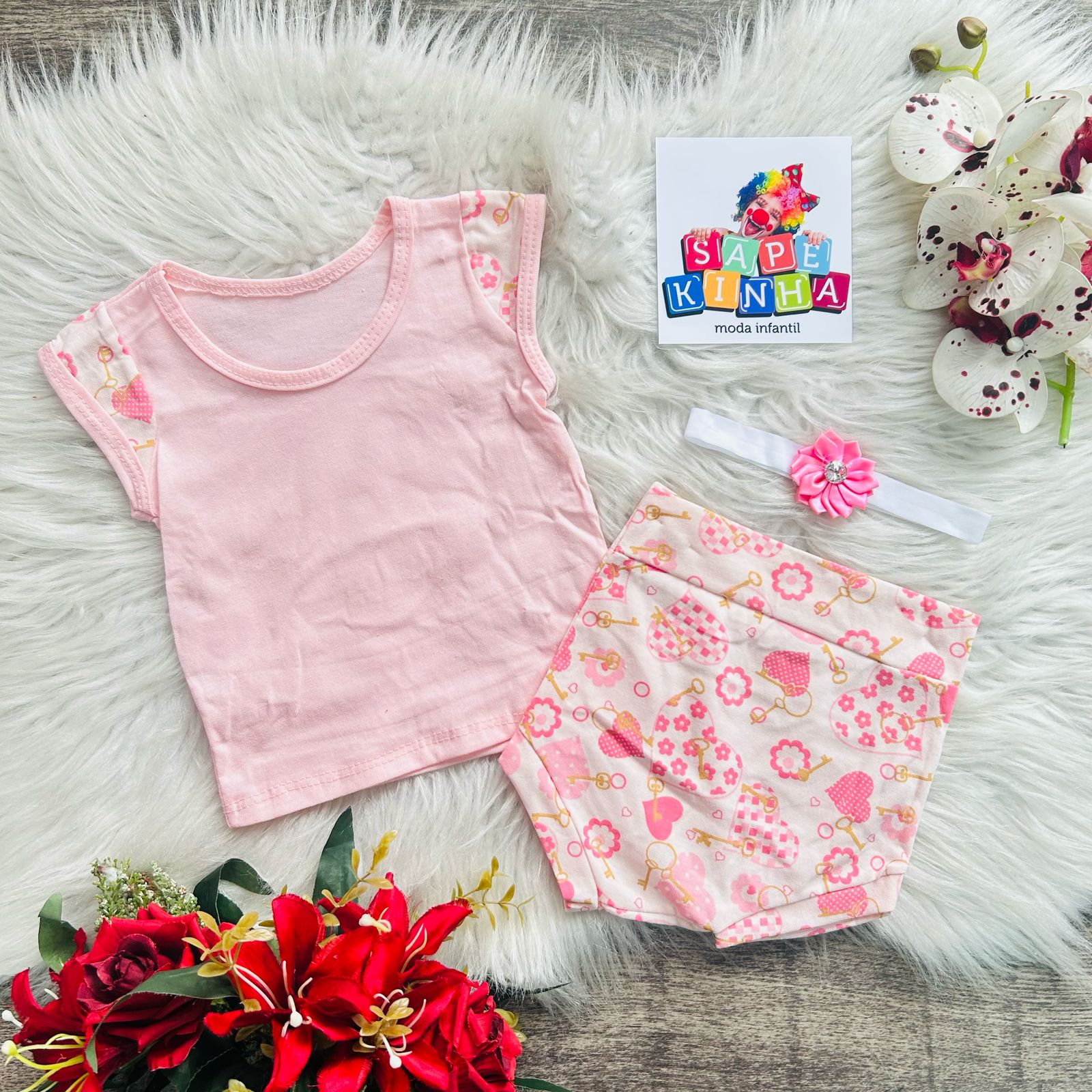 Conjunto Bebê CETEPY 3 Peças Verão - Macacão, Saia E Faixa Cabelo 0-18 Meses