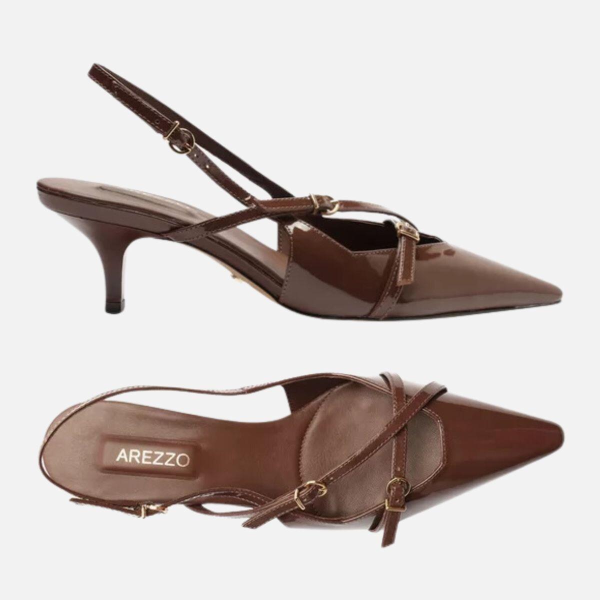 Comprar Scarpin Marrom Verniz Salto Médio Slingback Amélia