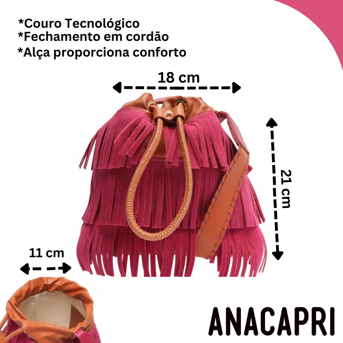 Comprar Bolsa Média Feminina Bucket Gonzalo Franja Anacapri