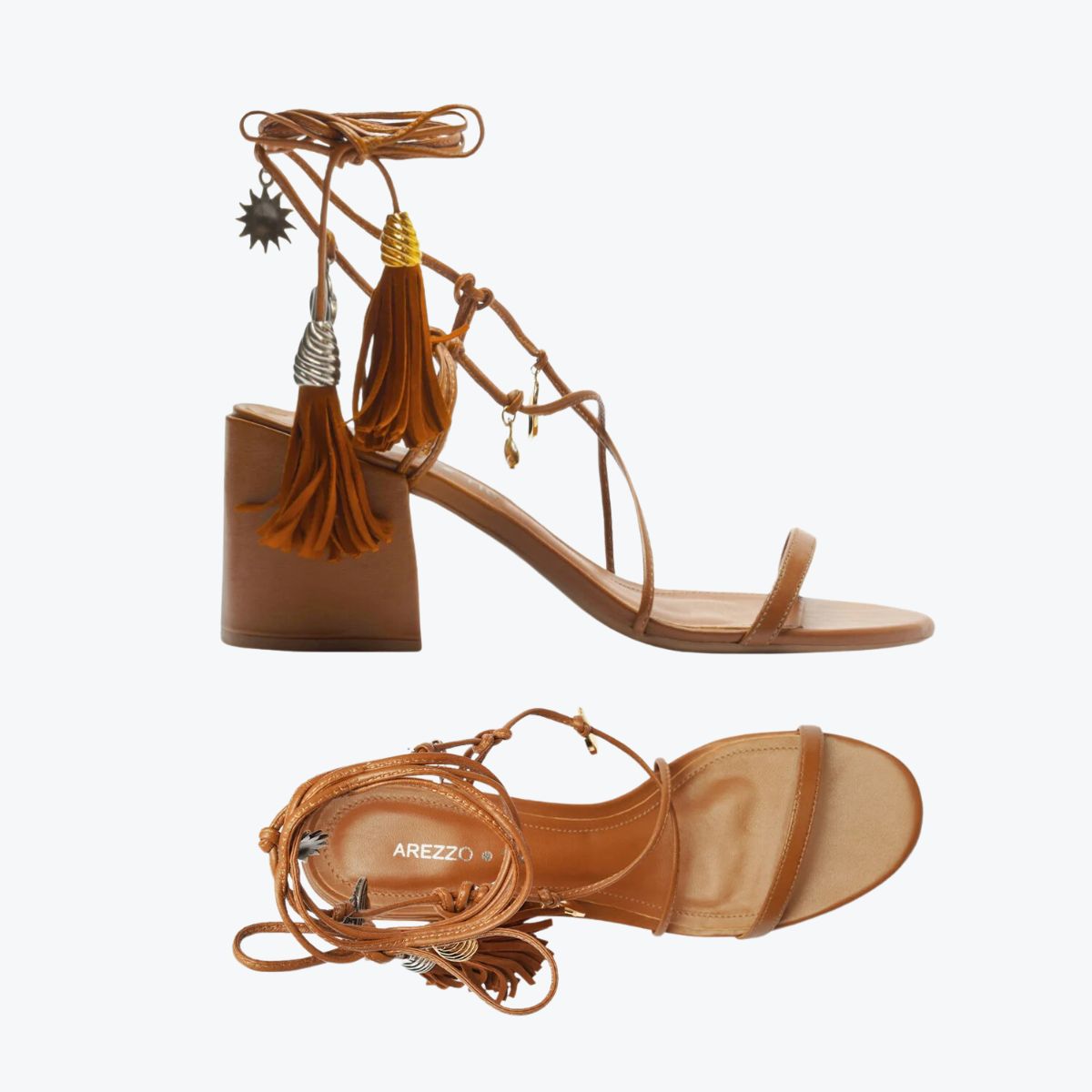 Sandália Salto Bloco Amarração No Tornozelo Arezzo Tig Caramelo 35
