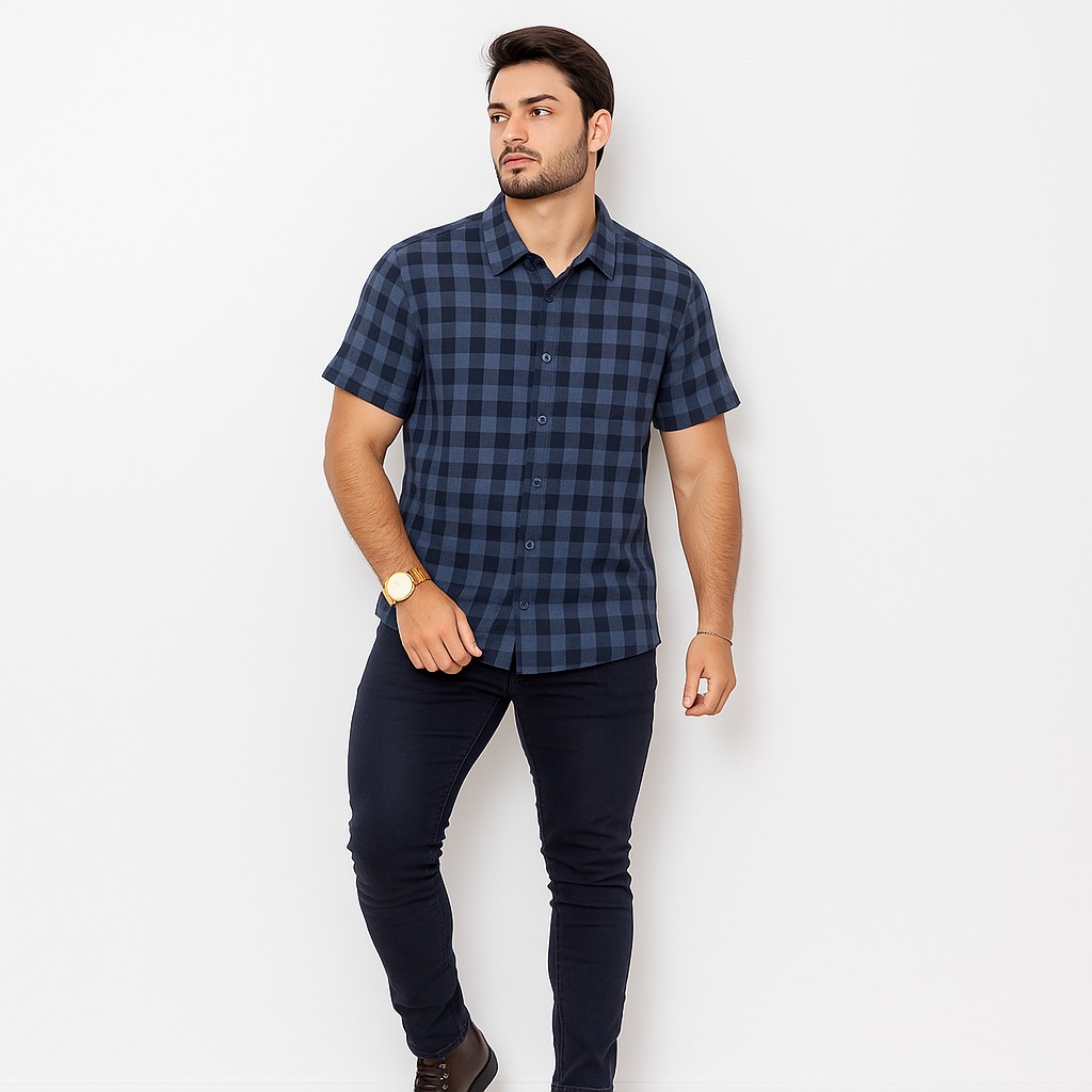 Comprar Camisa Masculina Xadrez Slim Fit Manga Curta Verde Urban