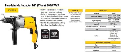 Comprar FURADEIRA IMPACTO 1/2 13mm 800w 220V STDH8013-B2 STANLEY