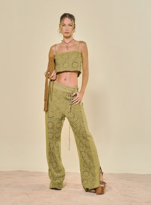 Comprar Calca Linho Verde Raffia - Open - Loja Dress
