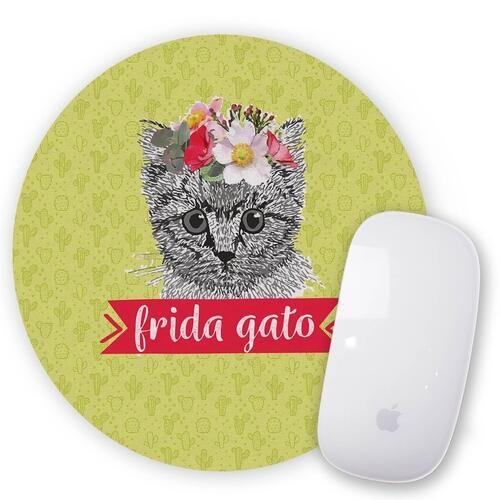 Mouse Pad Redondo Frida Gato - Coleo Pintores