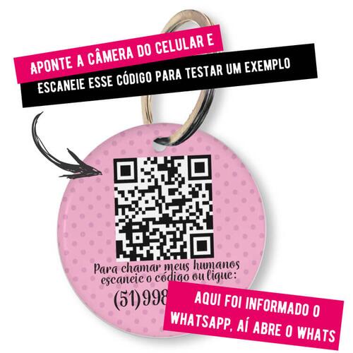 Placa de Identificao Personalizada com Telefone e QR Code - Rosa