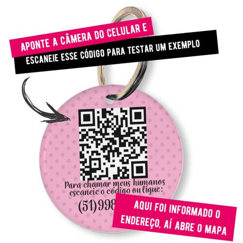 Placa de Identificao Personalizada com Telefone e QR Code - Rosa