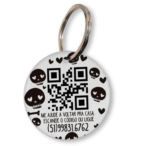 Placa de Identificao Personalizada com Telefone e QR Code - Caveiras