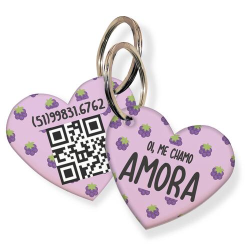 Placa de Identificao com Telefone e QR Code - Formato Corao - Amoras