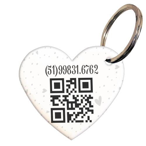 Placa de Identificação com Telefone e QR Code - Formato Coração - Coleção Patinha