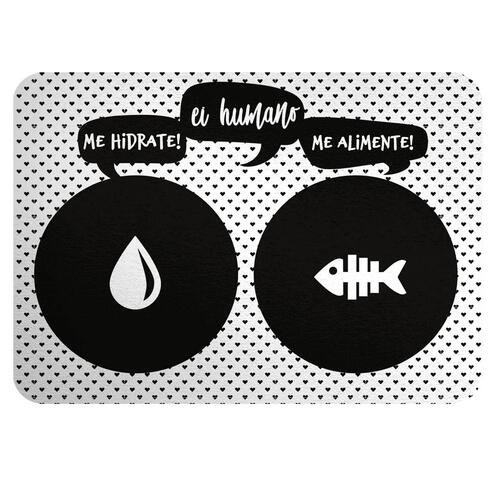 Kit Comedouro + Bebedouro + Tapete Personalizados para Gato - Preto e branco