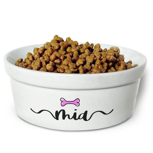 Kit Comedouro + Bebedouro Personalizados Com o Nome do Pet - Dupla de Tigelas de Cermica para Pets - Escolha os cones - Rosa