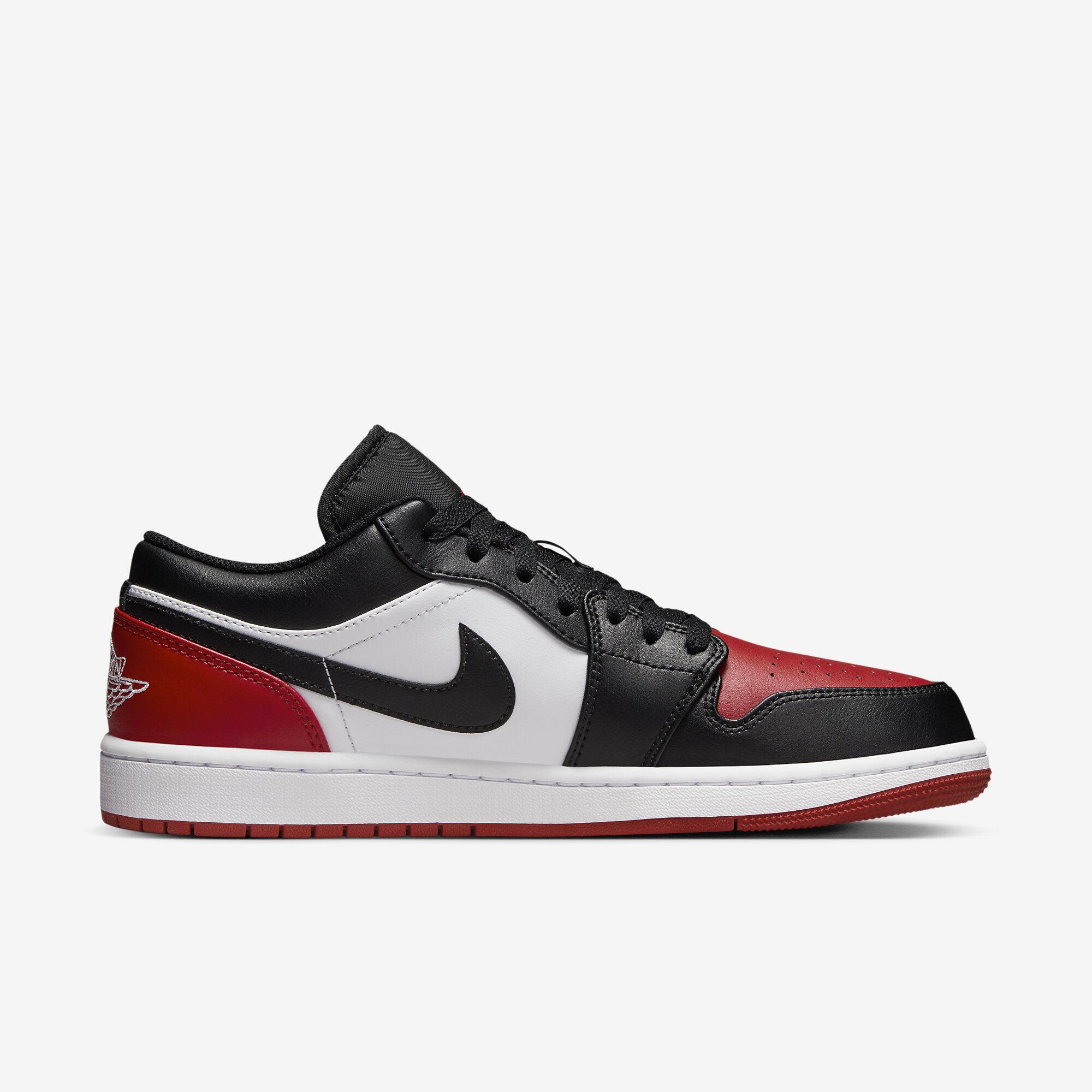 Tênis Air Jordan 1 Low Bred Toe 2.0 - Vermelho Preto e Branco