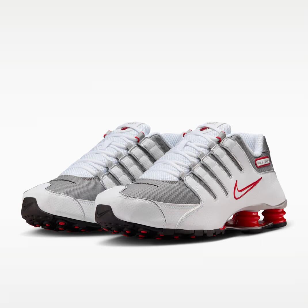 Nike Shox ホワイト/レッド Tênis Nike Shox NZ White Red Metallic Silver 378341-104