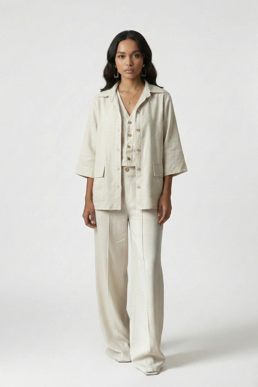 Conjunto Linho Botões Colete