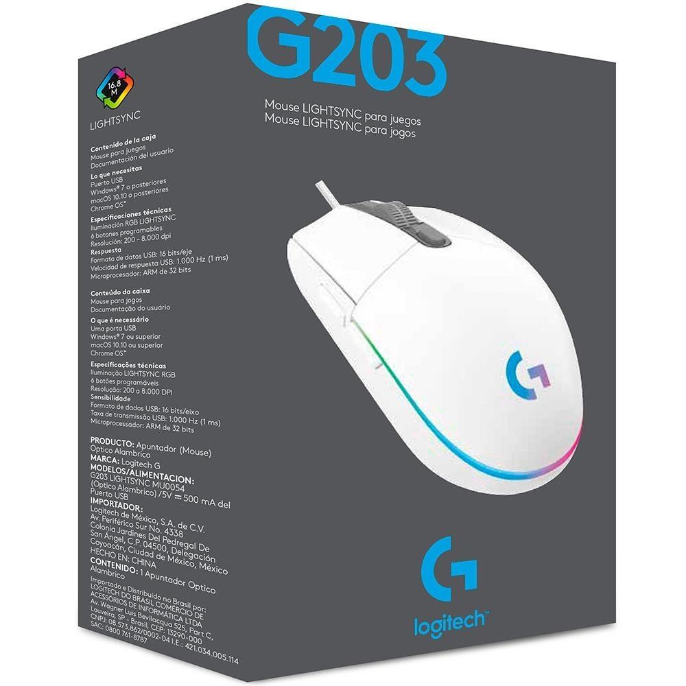Mouse Gamer Logitech G203 RGB LIGHTSYNC 8.000 DPI - a partir de R